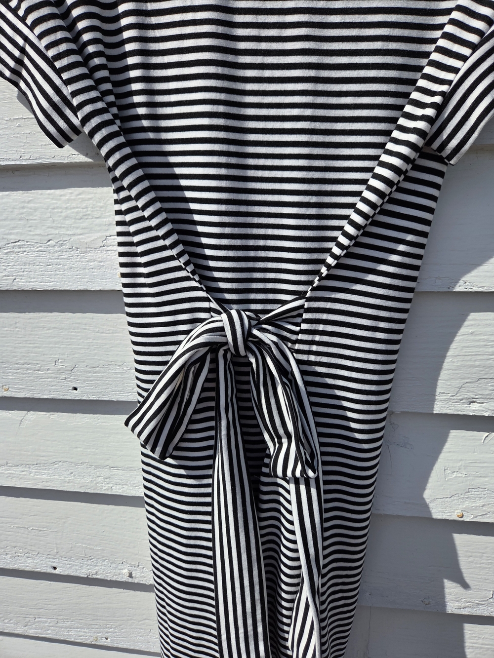 Classic Black & White Striped Midi Dress with Tie Back - Picture 8 of 9